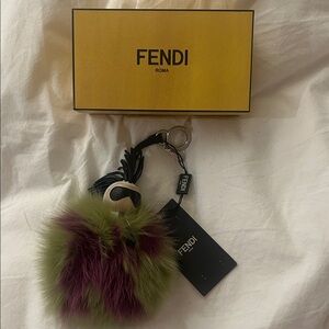 Fendi Green and Purple Fur Key Holder